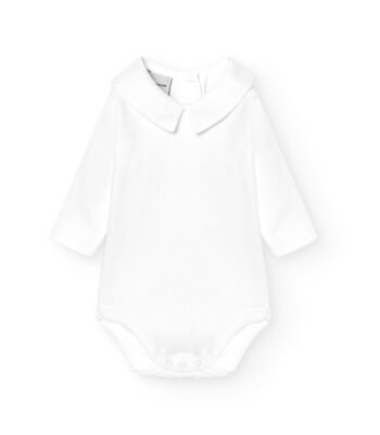 Babidu baltas medvilnės bodžiukas su polo apykakle